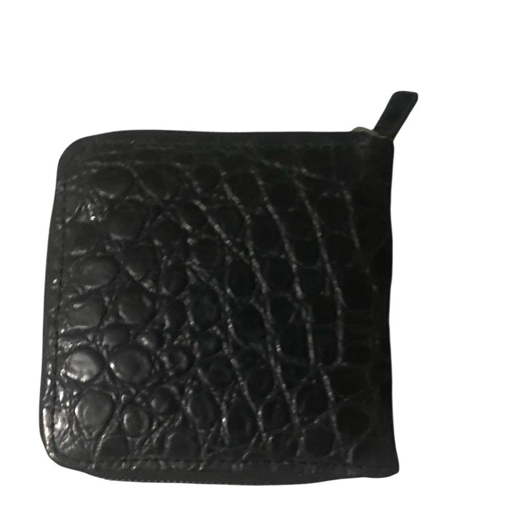 Unbranded Black Heavy Genuine Leather Crocodile Embossed Zip Around Wallet